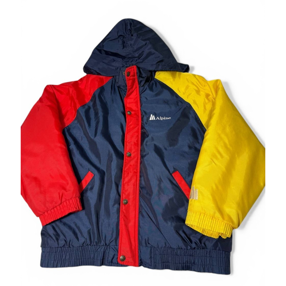 Vintage Alpine Sportswear Jacket Mens XL Colorblock Hooded Windbreaker Red Blue
